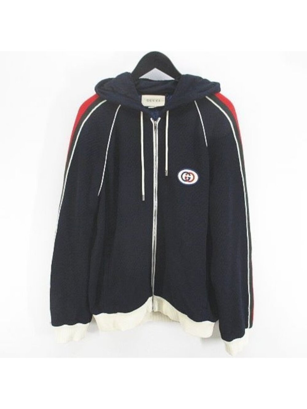 Gucci Knit Jacket Hoodie Long Sleeve Cardigan Thick Navy Zip Up Logo L